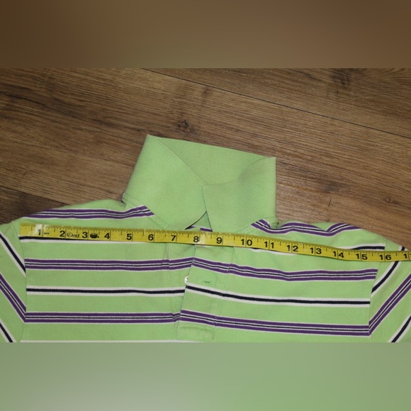 Ralph Lauren Polo Shirt Green with Purple Stripes Short Sleeve Men’s Medium - Picture 6 of 7